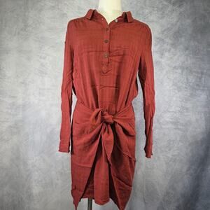 Meave Anthropologie Dress Womens 4 Orange Bloomsbury Wrap Tie Button Down Tunic